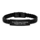 Trivia Enthusiasts Gifts from Friends, Trivia Interlaced Leather Bracelet with Funny Quote, Birthday Unique Trivia Accessories for Men and Women - Image 1